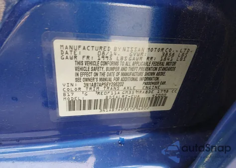 2014 Nissan Sentra Sr from USA, damaged, VIN 3N1AB7AP5EY296202